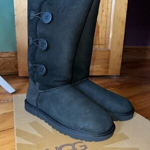 UGG Black Suede Button Boots